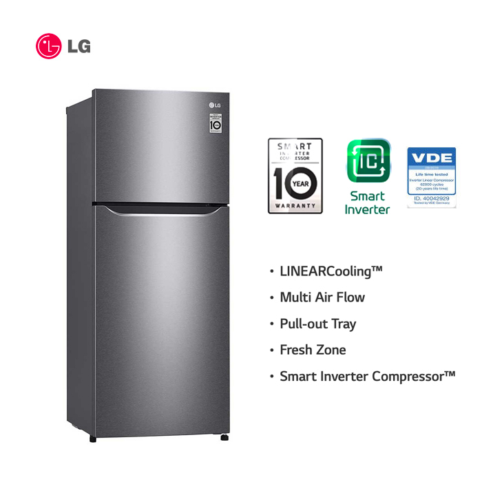 LG Kulkas Dua Pintu Smart Inverter Compressor 202 Liter - GN-B202SQIB